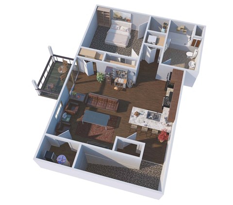 Floor plan for 1 bed, 1 bath, 750 sqft